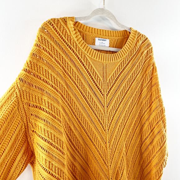 Old Navy Cropped Chevron Open Knit Long Sleeve Crewneck Sweater Orange 2X - Picture 7 of 10